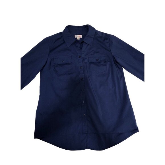 Denim & Co Womens Size S Top Button Front Long Sleeve Top Pocket Blue Tunic - Picture 2 of 9